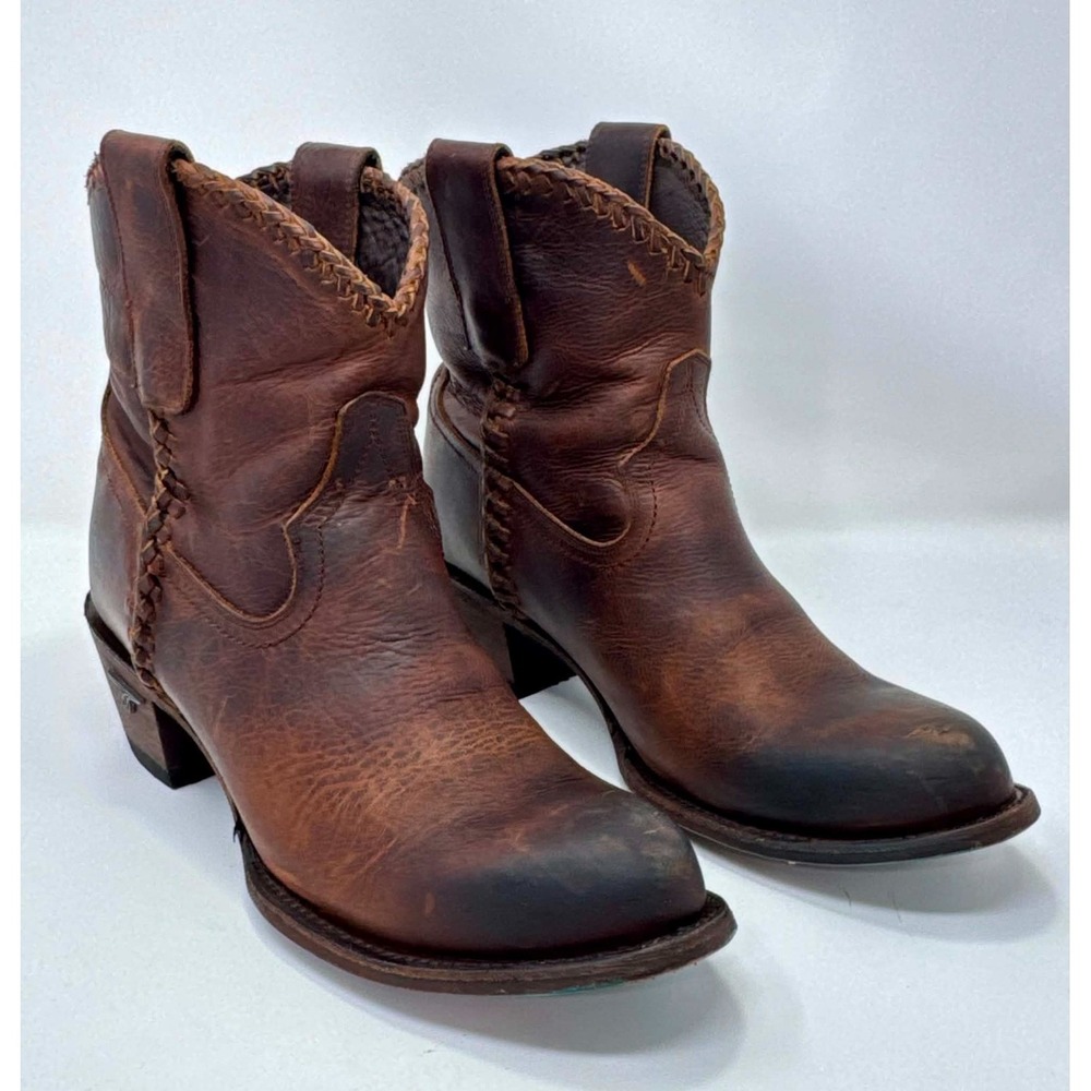 Lane Plain Jane Shortie Boots Womens 8 Burnished Leather Western Cowboy LB0359H